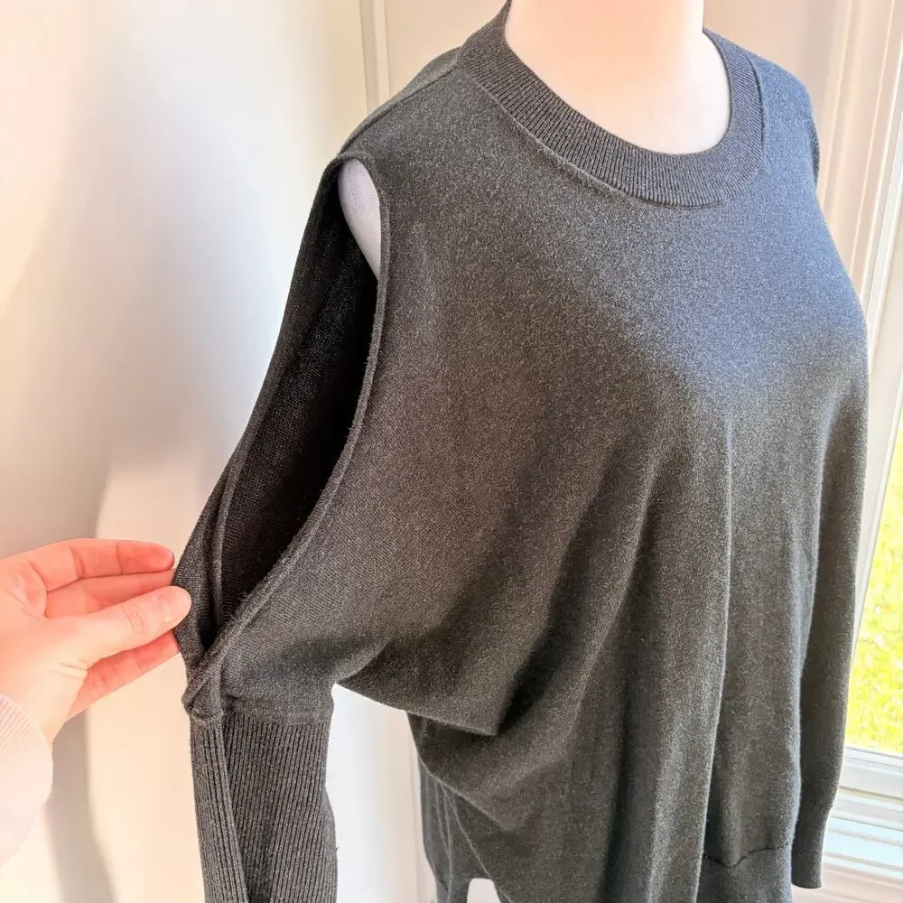 AllSaints Reya Jumper Dark Gray Sweater Cold Shoulder‎ Large Designer Casual
